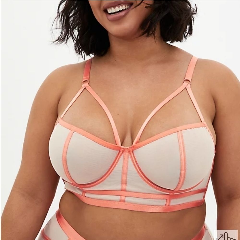 Torrid Dusty Coral Mesh Strappy underwire longline bralette rose dust size 1